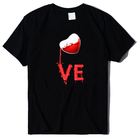 Playera de Pareja Cuello Redondo Love Rojo con Bordado LOVE Manga Corta Casual - Image 26