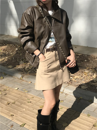 Chaqueta de Cuero Cropped Retro Americana para Mujer - Estilo Cool y Sofisticado - Image 23