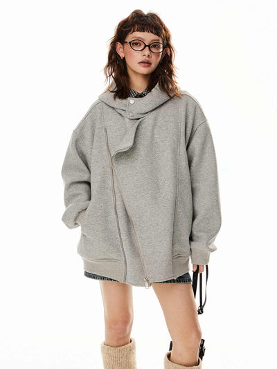 Sudadera Cardigan Irregular con Doble Cierre - Estilo Retro Casual para Mujer - Image 2