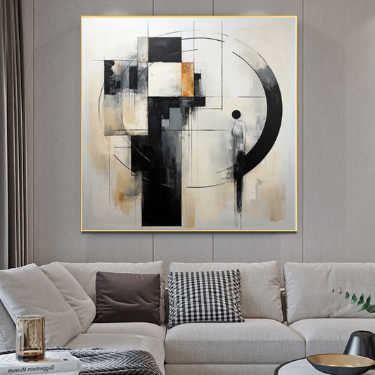 Cuadro Abstracto Minimalista en Blanco y Negro - Arte Moderno sin Marco para Sala