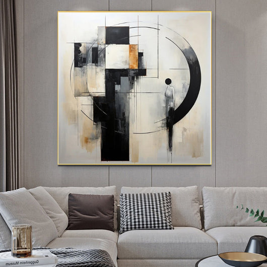 Cuadro Abstracto Minimalista en Blanco y Negro - Arte Moderno sin Marco para Sala