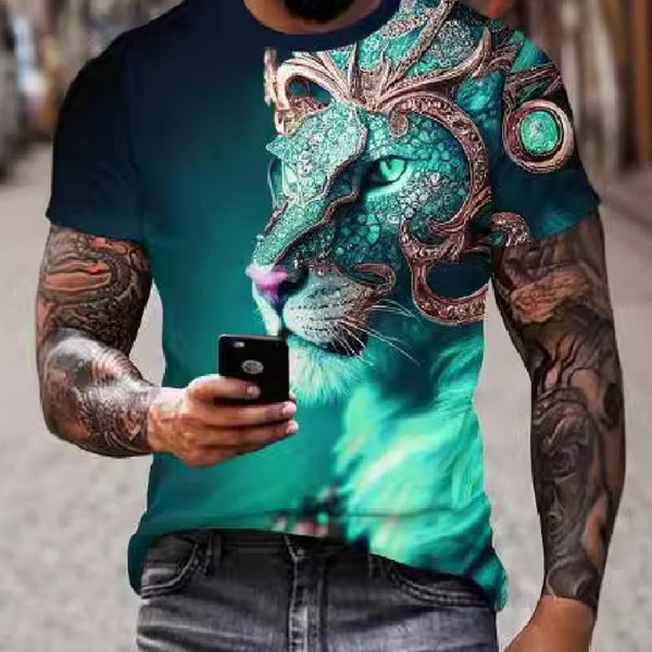 Camiseta 3D Hombre Estampado León Feroz - Diseño Personalidad Fashion