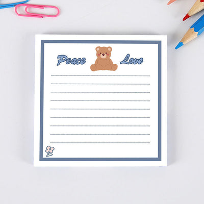 Cute square sticky notes with a brown cartoon bear, "Peace Love" text, and dotted lines on a white background. - Image 5