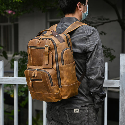 Mochila Ejecutiva de Cuero Genuino Retro - Capacidad Grande para Laptop 15 pulgadas
