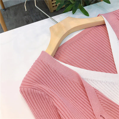 Cardigan Tejido Falsa Dos Piezas Mujer Cuello V Manga Larga - Image 60