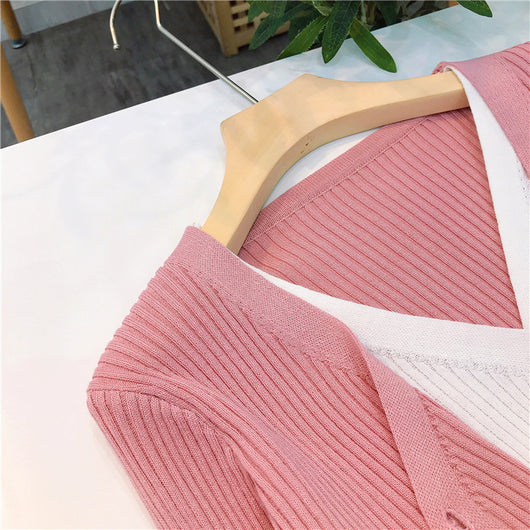 Cardigan Tejido Falsa Dos Piezas Mujer Cuello V Manga Larga - Image 60
