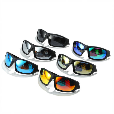 Black sports sunglasses with red mirrored lenses, featuring a wrap-around style and red accents on the temples. - Image 2