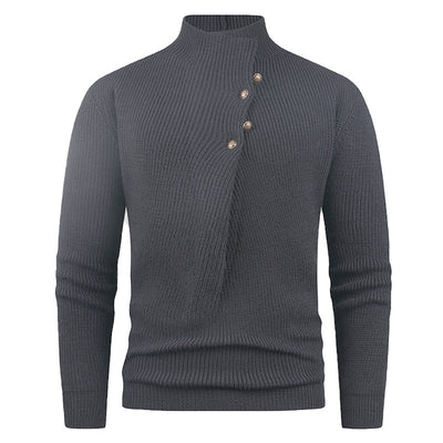 Suéter Casual para Hombre con Cuello Mao y Botones Sesgados - Image 8