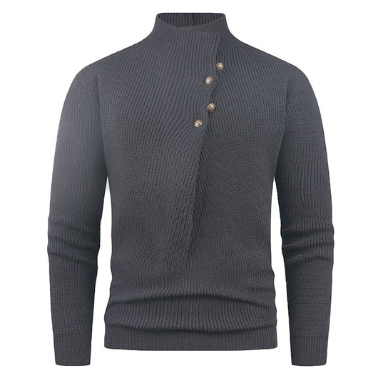 Suéter Casual para Hombre con Cuello Mao y Botones Sesgados - Image 8