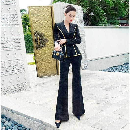 Traje Formal Otoño para Mujer - Conjunto Ejecutivo con Pantalón Acampanado Talle Alto - Image 3