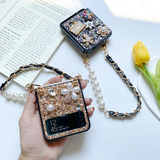 Funda Tipo Flip para Teléfono Plegable con Flores, Lentejuelas, Rhinestones y Perlas - Image 14