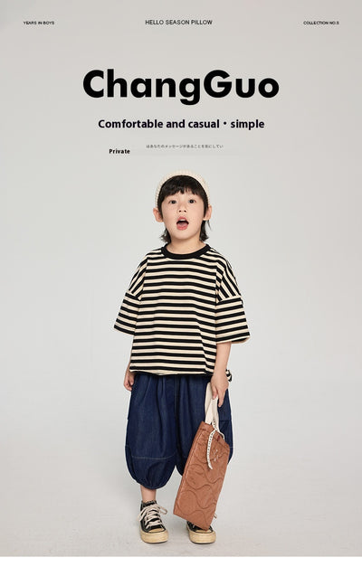 Playera Infantil de Rayas Coreana Suelta para Verano - Image 9