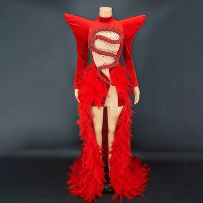 Vestido de Fiesta con Plumas y Cristales para Escenario - Image 11