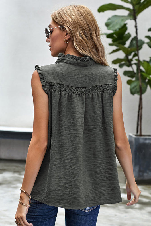 Blusa Suelta de Cuello Alto con Volantes y Botones - Estilo Casual Verano - Image 15