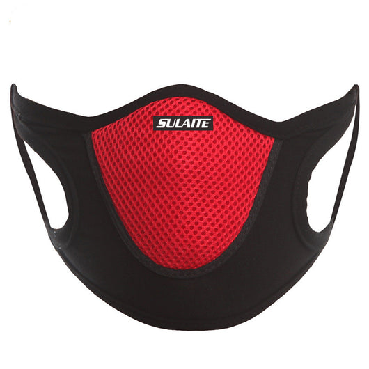SULAITE face masks in black, red, grey, and blue, featuring a breathable mesh panel and ear loops. - Image 4