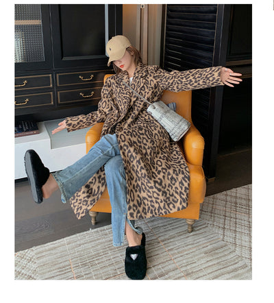 Abrigo Largo de Lana Estampado Leopardo para Invierno Mujer - Image 12