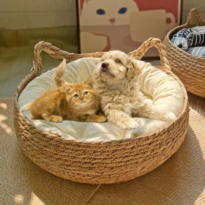 Cama Tejida para Gatos con Cojín Suave - Casa de Paja Ecológica Hecha a Mano - Image 3