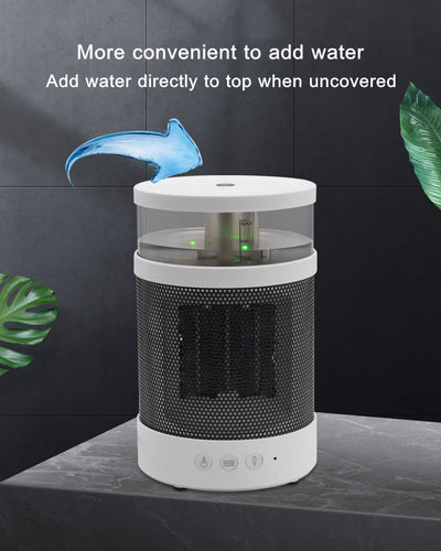 White and black 3-in-1 space heater with humidifier and night light, featuring a mesh grille and control buttons. - Image 21