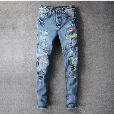 Jeans Slim Rotos a la Rodilla con Detalles en Cuero - Tendencia Urbana - Image 9