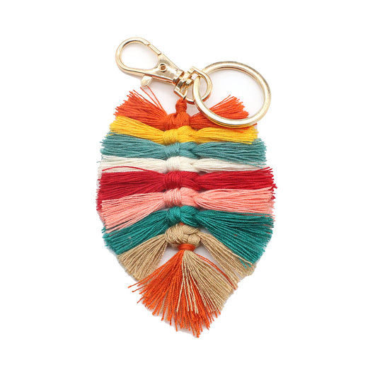 Llavero de Algodón Tejido a Mano con Borla y Dije Hoja Multicolor - Image 10