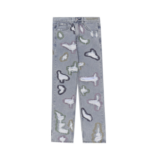 Jeans Rotos con Bordados y Contraste de Colores Estilo Americano - Image 2