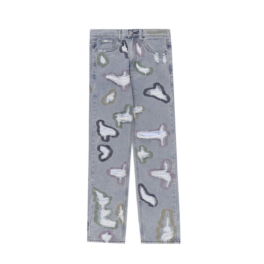 Jeans Rotos con Bordados y Contraste de Colores Estilo Americano - Image 2