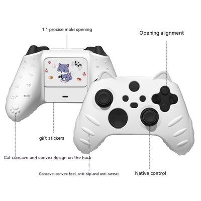 Light yellow silicone Xbox Series controller cover with cat ears, paw print joystick caps, and a cartoon cat sticker. - Image 5