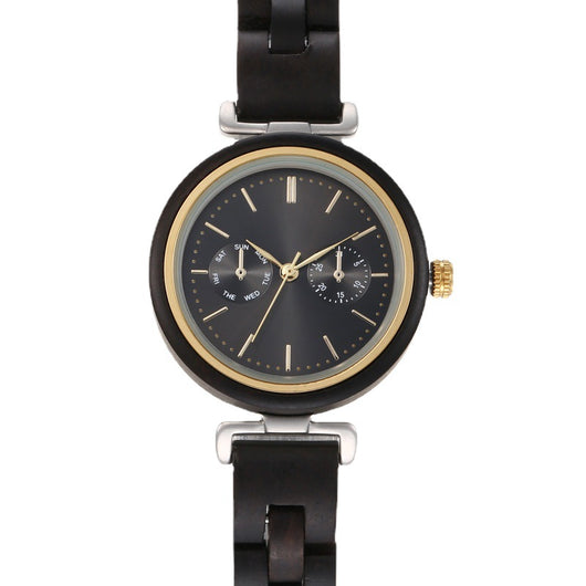 Reloj de Pulsera Analógico Redondo en Madera de Ébano con Movimiento de Cuarzo - Image 3
