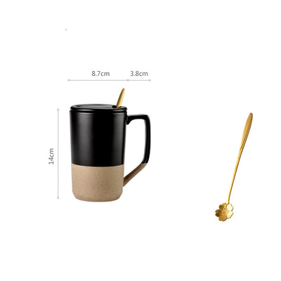 Taza Cerámica Retro Japonesa Grande con Tapa y Cuchara - Image 5