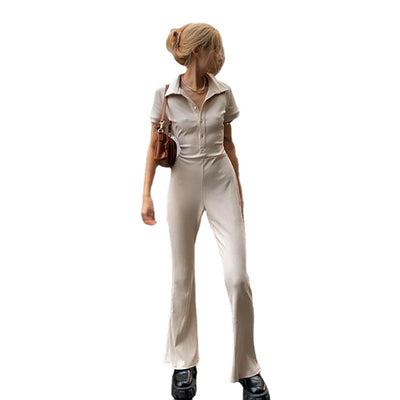 Jumpsuit Skinny Backless con Solapa y Botones para Mujer - Image 3