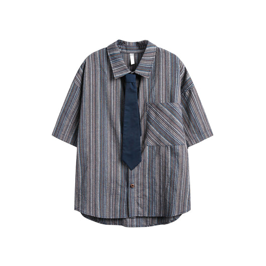 Camisa Casual Retro de Rayas Verticales Estilo Japonés para Hombre - Image 5