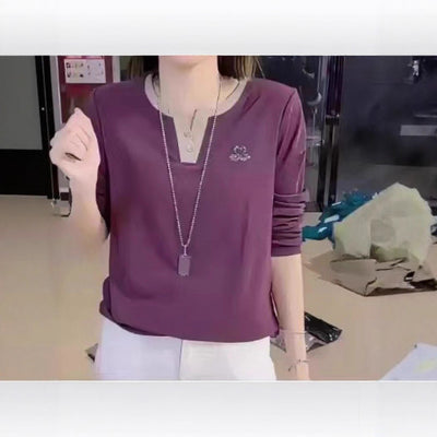Blusa Casual para Mujer con Cuello V y Detalles de Strass - Image 3