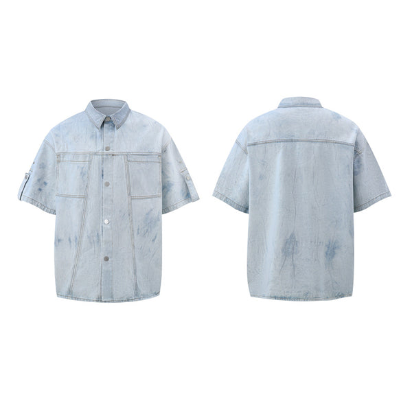 Conjunto de Camisa y Shorts Denim Retro Desgastado para Verano - Image 4
