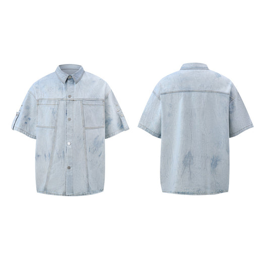 Conjunto de Camisa y Shorts Denim Retro Desgastado para Verano - Image 4