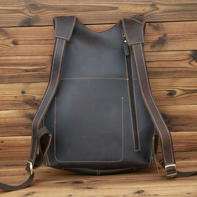 Mochila de Cuero Crazy Horse Retro para Hombre - Estilo Universitario Marrón Oscuro - Image 5