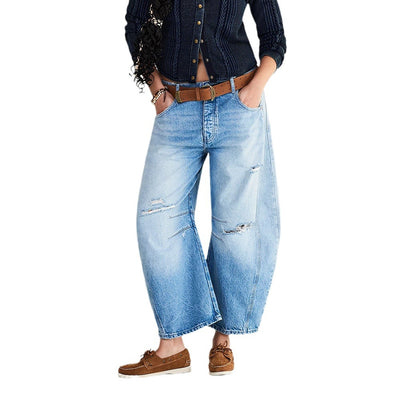 Pantalón Vaquero Mujer Retro Desgastado Azul Hip Hop - Image 5