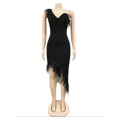 Vestido Midi Escote V sin Mangas con Detalle de Plumas - Image 38