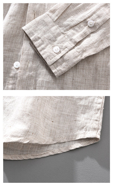 Camisa de Lino Transpirable Suelta para Hombre Color Sólido - Image 5
