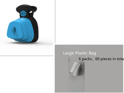 Blue and black foldable pet poop bag dispenser with an integrated scoop, ideal for travel and outdoor use. - Image 9
