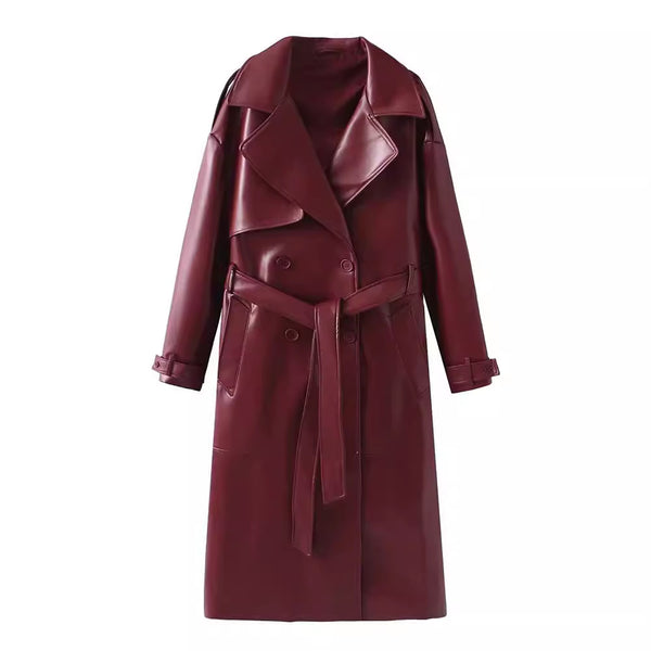 Abrigo de Cuero Extendido Diseño Francés Minimalista - Casual y Versátil