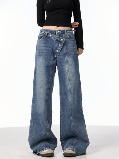 Pantalones Vaqueros Rectos Azules Cintura Alta Pierna Ancha Efecto Desgastado - Image 19
