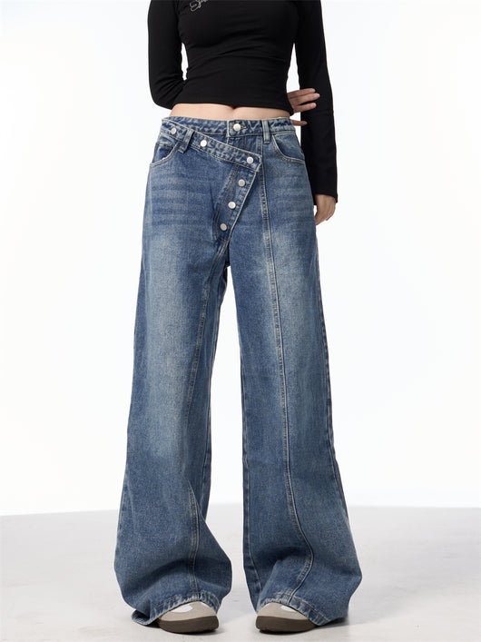 Pantalones Vaqueros Rectos Azules Cintura Alta Pierna Ancha Efecto Desgastado - Image 19