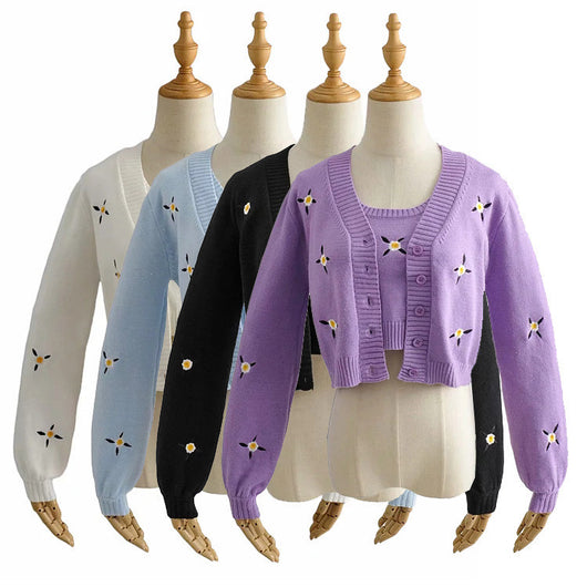 Conjunto de Abrigo Bordado Floral + Chaleco Corto Multiusos para Mujer - Image 8
