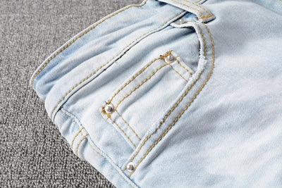 Pantalones Jeans Slim Fit Azul Claro Rotos con Parches para Hombre - Image 18