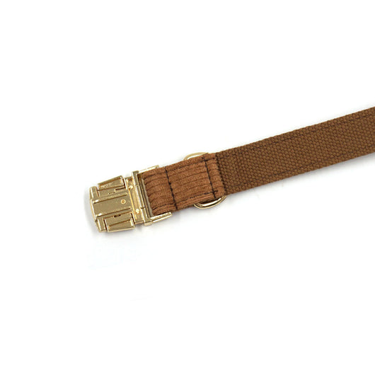 Brown corduroy pet harness with gold-colored metal quick-release buckle and D-rings, shown on a white background. - Image 32