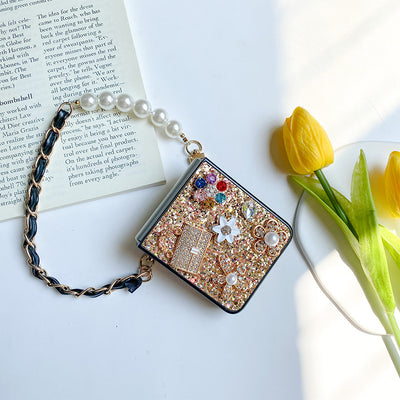 Funda Tipo Flip para Teléfono Plegable con Flores, Lentejuelas, Rhinestones y Perlas - Image 11