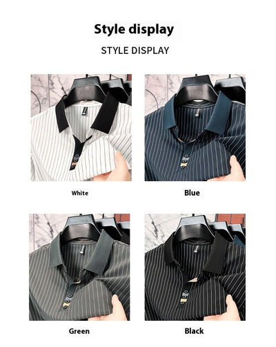 Polo de Seda Helada a Rayas - Camisa Business Casual para Hombre Maduro - Image 20