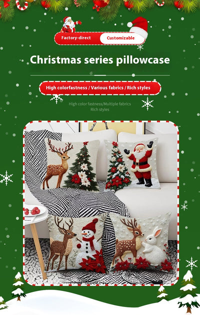 Funda de Cojín Navideño con Diseño de Alce y Conejo - Decoración Lino para Sofá - Image 17