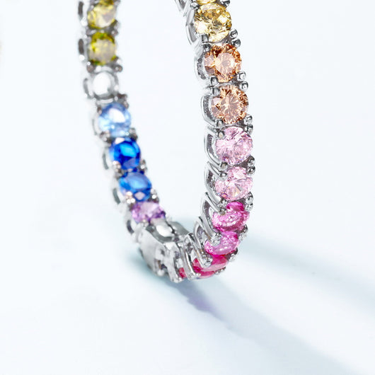 Aretes de Circonia Arcoíris en Plata S925 con Gemas de Colores Incrustadas - Image 2