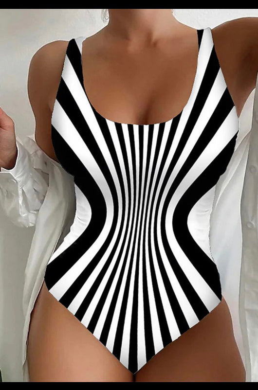 Women's dark green one-piece swimsuit with leopard print V-neck and side panels, worn under a white shirt. - Image 9